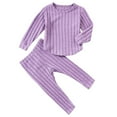 thumbnail image 1 of SERTG Kids Solid Color Round Neck Long Sleeve Tops and Elastic Waist Pants Set Fall Winter Gentle Casual Everyday Two Piece Outfit for Children 0-6 Years(Purple,2 Years), 1 of 6