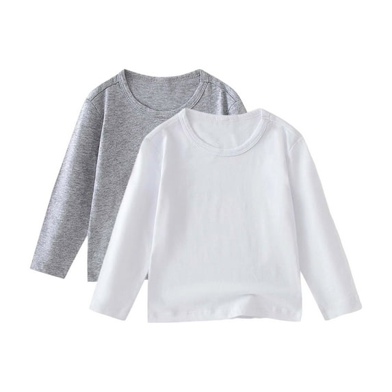 SERTG Kids Solid Color Round Neck Shirts 2-Pack Long Sleeve Fall Winter Casual Fashion Top for Toddler Children 1-11 Years(White,12 Months)