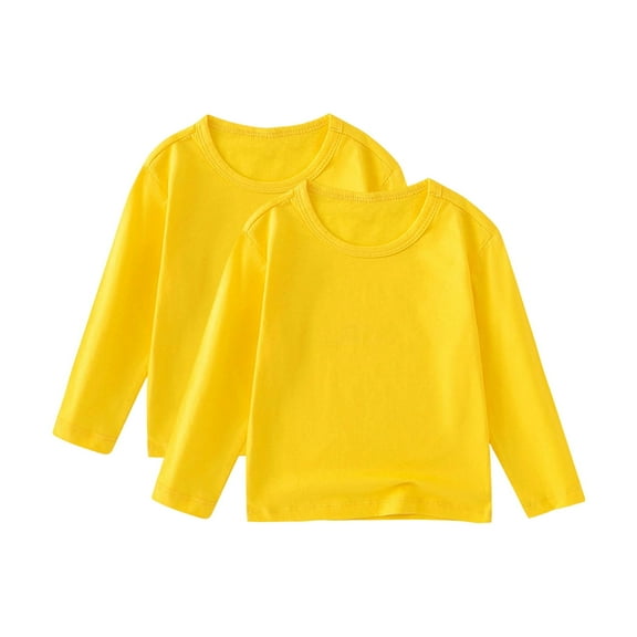 SERTG Kids Solid Color Round Neck Shirts 2-Pack Long Sleeve Fall Winter Casual Fashion Top for Toddler Children 1-11 Years(Yellow,6 Years)