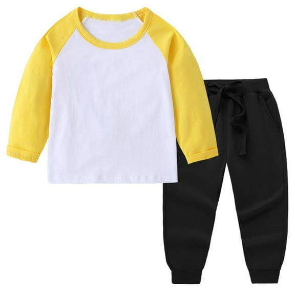 SERTG Kids Solid Color Round Neck Sweatshirt and Elastic Waist Pants Set Fall Winter Trendy Two Piece Outfit for Children 0-13 Years(Yellow#1,1 Years)