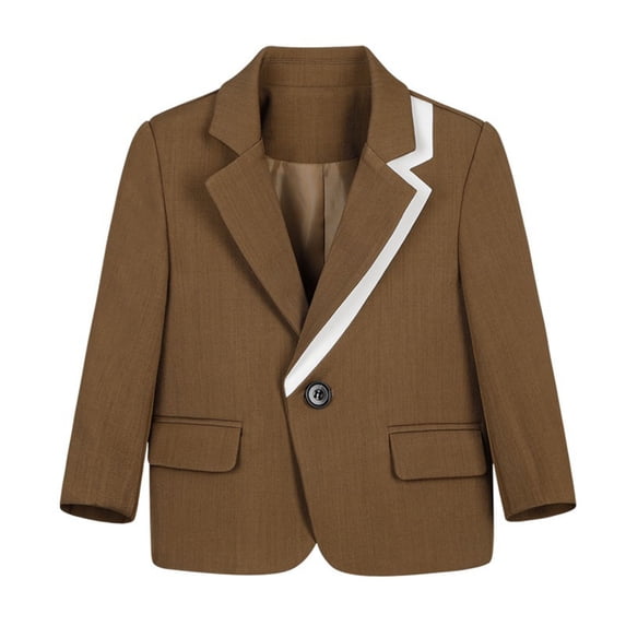 SERTG Kids Solid Color Slim Fitted Notch Lapel Long Sleeve Blazer Fall Winter Dressy Formal Outwear Jacket for Children 2-16 Years(Coffee,2-3 Years)