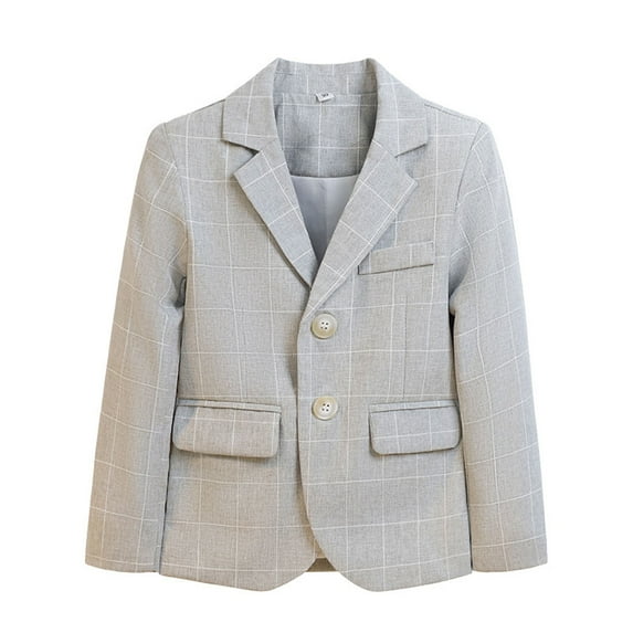 SERTG Kids Solid Color Slim Fitted Notch Lapel Long Sleeve Blazer Fall Winter Dressy Formal Outwear Jacket for Children 2-16 Years(Gray,2-3 Years)
