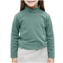 SERTG Kids' Solid Color Turtleneck/Round Neck Warm Long Sleeve Undershirt Unisex Pullover Base Shirt Base Layer for Child and Child(Green,6 Years)