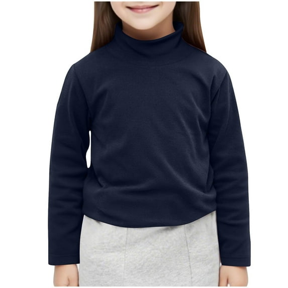SERTG Kids' Solid Color Turtleneck/Round Neck Warm Long Sleeve Undershirt Unisex Pullover Base Shirt Base Layer for Child and Child(Navy,2 Years)