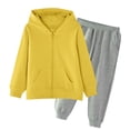 thumbnail image 1 of SERTG Kids Solid Color Zippered Hoodie with Pocket and Long Pants Set Fall Winter Fleece Lined Warm Soft Two Piece Outfit for Children 2-15 Years(Yellow#1,11-12 Years), 1 of 7