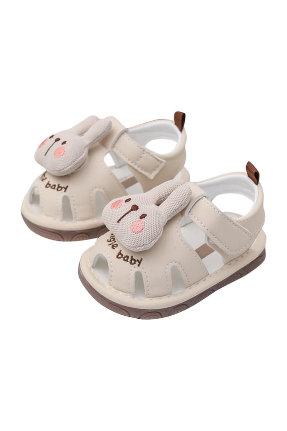 Kids Squeaky Shoes Bunny Print Leisure Sandals Hook and Loop Closure Breathable Soft Sole Non-Slip Summer Walking(Beige,12-15 Months)
