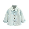 thumbnail image 1 of SERTG Kids Striped Button Down Shirt Long Sleeve Collared Spring Fall Relaxed Everyday Top for Children 2-11 Years(Green,5-6 Years), 1 of 2