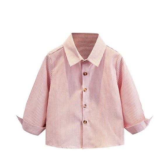 SERTG Kids Striped Button Down Shirt Long Sleeve Collared Spring Fall Relaxed Everyday Top for Children 2-11 Years(Pink,4-5 Years)