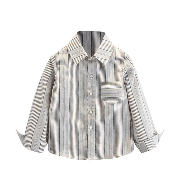 SERTG Kids Striped Button Down Shirt Long Sleeve Collared Spring Fall Relaxed Everyday Top for Children 2-13 Years(Khaki,8-9 Years)