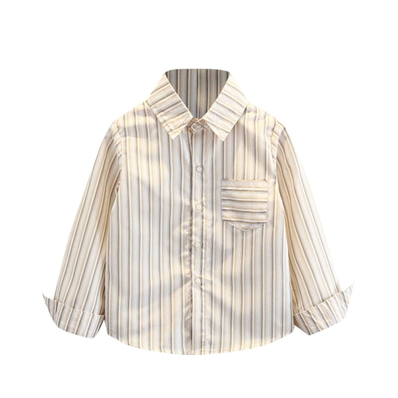 SERTG Kids Striped Button Down Shirt Long Sleeve Collared Spring Fall Relaxed Everyday Top for Children 2-13 Years(Yellow,8-9 Years)