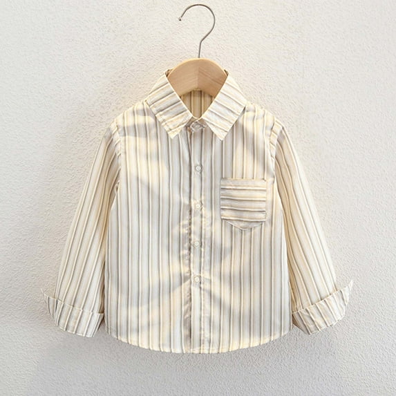 SERTG Kids Striped Button Down Shirt Long Sleeve Collared Spring Fall Relaxed Everyday Top for Children 2-13 Years(Yellow,9-10 Years)