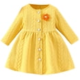 thumbnail image 1 of SERTG Kids Stylish Solid Color Cute Dress with Button Long Sleeve Round Neck Fall Winter Casual Comfortable Skirt for Children 1-7 Years(Yellow,12 Months), 1 of 8