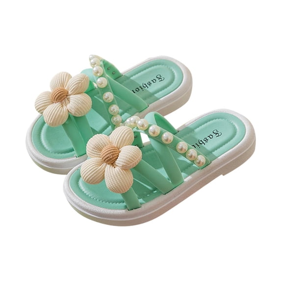 SERTG Kids Summer Fashion Flower and Pearl Vintage Sandals Wedge Heel Beach Shoes for Casual Wear and Outdoor Activities Stylish Footwear for Girls(Mint Green,4.5-5.5 Years)