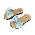 thumbnail image 1 of SERTG Kids Summer Stripe Bow Flops Versatile Soft Sole Non-Slip Casual Beach Sandals for Girls Outdoor Play and Daily Activities Comfortable Footwear(White,7-8 Years), 1 of 5