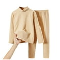 thumbnail image 1 of SERTG Kids Thermal Base Layer Round Neck Long Sleeve Top and Pants Set Fall Winter Gentle Cozy Soft Two Piece Home Outfit for Children 2-12 Years(Beige#2,5 Years), 1 of 4