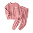 thumbnail image 1 of SERTG Kids Thermal Base Layer Round Neck Long Sleeve Top and Pants Set Fall Winter Gentle Cozy Soft Two Piece Home Outfit for Children 3-14 Years(Pink#1,5 Years), 1 of 4