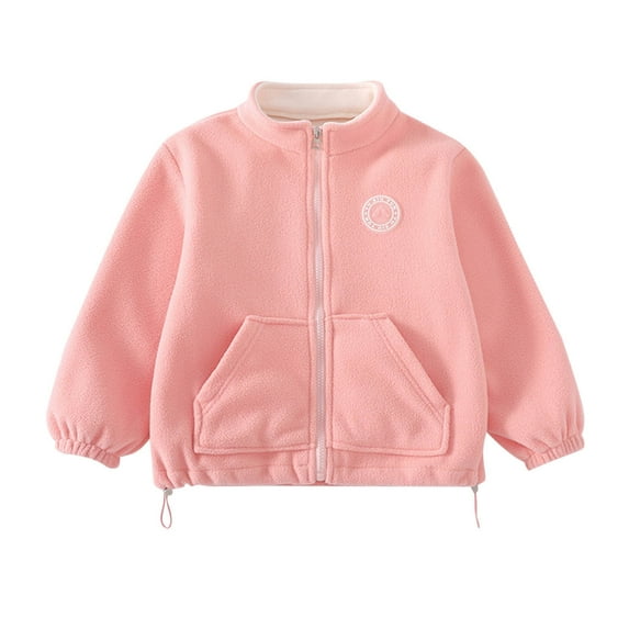 SERTG Kids Thermal Jacket Stand Collar Solid Color Long Sleeve Casual Fall Winter Outerwear Top for Boys Girls 2-15 Years(Pink,11 Years)