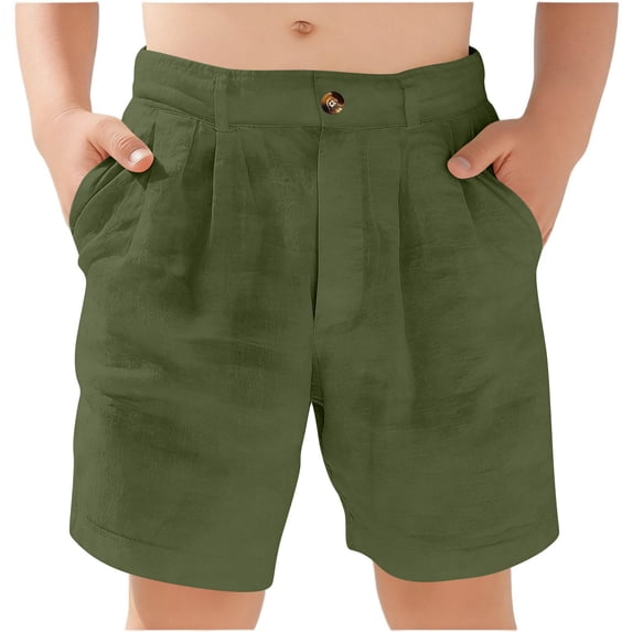 SERTG Kids Thin Cotton Shorts Elastic Waist Boys Loose Solid Color Casual Summer Wear Comfort Fit Everyday Bottoms(Army Green,4-5 Years)
