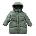 thumbnail image 1 of SERTG Kids Winter Hooded Solid Color Long Coat with Pockets Plush Lined Warmth Cold Weather Insulated Jacket Outerwear for Children 4-13 Years(Green,4-5 Years), 1 of 5