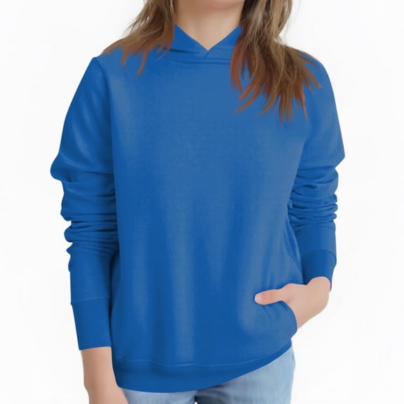 SERTG Kids Winter Hooded Tops Fashion Casual Solid Color Tops Long Sleeved Round Neck Hoodie Top for Boys and Girls 2-13 Years(Blue,2-3 Years)