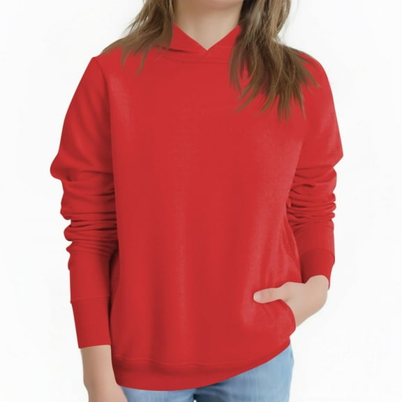 SERTG Kids Winter Hooded Tops Fashion Casual Solid Color Tops Long Sleeved Round Neck Hoodie Top for Boys and Girls 2-13 Years(Red,3-4 Years)
