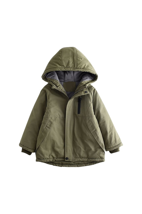 Kids Winter Parka Thickened Fuzzy Hood Windproof Solid Color Insulated Casual Outerwear for Boys and Girls 3-14 Years(Army Green,13 Years)