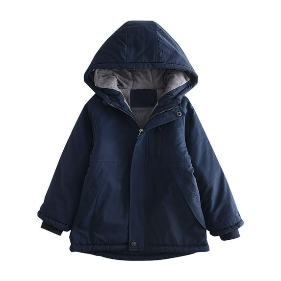 SERTG Kids Winter Parka Thickened Fuzzy Hood Windproof Solid Color Insulated Casual Outerwear for Boys and Girls 3-14 Years(Navy,7 Years)