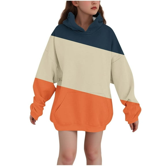 SERTG Kids Winter Top Gradient Glitter Casual Printed Hoodie Long Sleeves with Pockets Hoodie Top for Children 3-14 Years(Orange,3-4 Years)