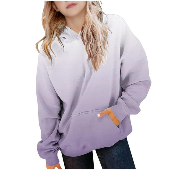 SERTG Kids Winter Top Gradient Glitter Casual Printed Hoodie Long Sleeves with Pockets Hoodie Top for Children 4-14 Years(White,9 Years)