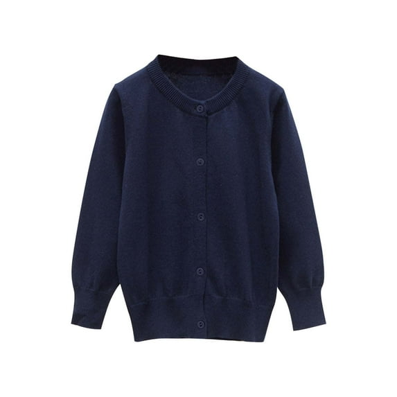 SERTG Little Girls Fashion Knit Cardigan Long Sleeve Round Neck Fall Winter Solid Color Casual Cozy Top for Children 2-9 Years(Navy,9-10 Years)