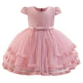 thumbnail image 1 of SERTG Little Girls' Party Dress Sheer Paneled Skirt with Back Zipper Short Sleeve Round Neck Princesse Outfit for 6 Months-4 Years(Hot Pink,18 Months), 1 of 7