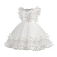 thumbnail image 1 of SERTG Little Girls' Party Dress Sheer Paneled Skirt with Back Zipper Short Sleeve Round Neck Princesse Outfit for 1-9 Years(White,3 Years), 1 of 9