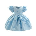 thumbnail image 1 of SERTG Little Girls' Party Dress Sheer Paneled Skirt with Back Zipper Short Sleeve Round Neck Princesse Outfit for 6 Months-4 Years(Blue,18 Months), 1 of 6