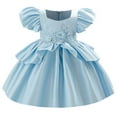 thumbnail image 1 of SERTG Little Girls' Party Dress Sheer Paneled Skirt with Back Zipper Short Sleeve Round Neck Princesse Outfit for 6 Months-4 Years(Blue,2 Years), 1 of 6