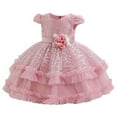 thumbnail image 1 of SERTG Little Girls' Party Dress Sheer Paneled Skirt with Back Zipper Short Sleeve Round Neck Princesse Outfit for 6 Months-4 Years(Hot Pink,4 Years), 1 of 5