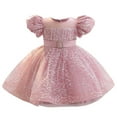 thumbnail image 1 of SERTG Little Girls' Party Dress Sheer Paneled Skirt with Back Zipper Short Sleeve Round Neck Princesse Outfit for 6 Months-4 Years(Pink,3 Years), 1 of 6