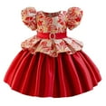 thumbnail image 1 of SERTG Little Girls' Party Dress Sheer Paneled Skirt with Back Zipper Short Sleeve Round Neck Princesse Outfit for 6 Months-4 Years(Red,2 Years), 1 of 6