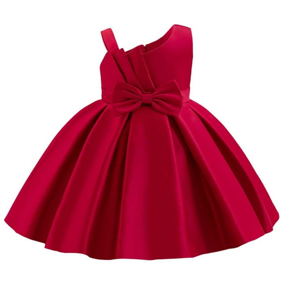 SERTG Little Girls' Party Dress Sheer Paneled Skirt with Back Zipper Sleeveless Round Neck Princesse Outfit for 6 Months-4 Years(Red,4 Years)