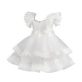 thumbnail image 1 of SERTG Little Girls' Solid Color Puffed Short Sleeve Dress with Back Zipper Fashionable Casual Playful Princesse Skirt Outfit for 2-10 Years(White,7 Years), 1 of 5