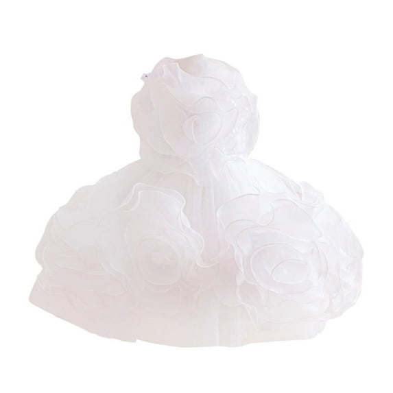 SERTG Little Girls' Solid Color Puffed Short Sleeve Dress with Back Zipper Fashionable Casual Playful Princesse Skirt Outfit for 2-10 Years(White,9 Months)