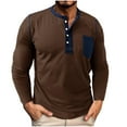 thumbnail image 1 of SERTG Men Casual Tops Fashion Half Button Solid Color Breathable Long Sleeve Round Neck Blouses Shirts Spring Fall Thin Tops(Coffee,2XL), 1 of 6