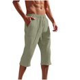 thumbnail image 1 of SERTG Men's 3/4 Summer Trousers Casual Pants Solid Color 3/4 Long Pants Lightweight Breathable Pants Drawstring Elastic Waist Soft Trousers(Army Green,S), 1 of 8