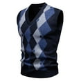 thumbnail image 1 of SERTG Men's British Checkered Knit Vest Fall Winter Jacquard V Neck Sleeveless Stretch Fashion Waistcoat Sweaters(Dark Blue,XL), 1 of 3
