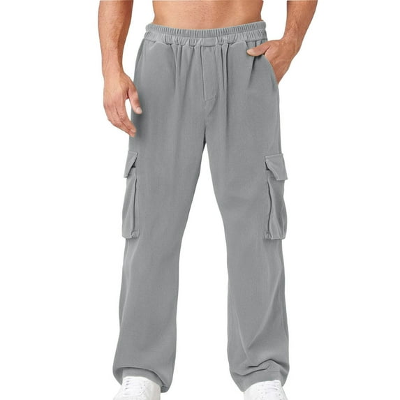SERTG Men's Cargo Pants Casual Outdoor Sports Pants Multi Pocket Solid Color Elastic Waist Soft Corduroy Pants Mens Trousers(Gray,M)