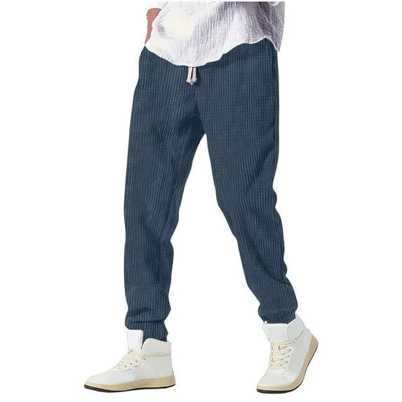 SERTG Men's Casual Fashion Sport Pants Spring Fall Solid Color Pants Elastic Waist Drawstring Pocket Pants Trousers(Navy,M)