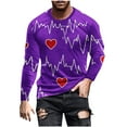 thumbnail image 1 of SERTG Men's Casual Long Sleeve T-Shirt Fall Winter Valentine's Day Heart Print Combed Cotton Round Neck Loose Fits Stylish Casual Top for Men(Purple,M), 1 of 5