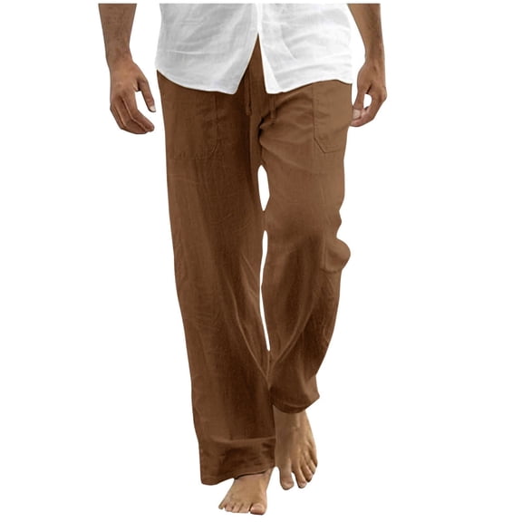 SERTG Men's Casual Pants Drawstring Pants Spring Summer Loose Trousers Straight Leg Beach Soft Fashion Everyday Trousers(Brown,2XL)