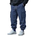 thumbnail image 1 of SERTG Men's Casual Pants Solid Color Straight Leg Pants with Drawstring Fashion Spring Fall Slim Fitted Elastic Ankle Men's Trousers Jogger Pants(Dark Blue,L), 1 of 6