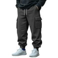 thumbnail image 1 of SERTG Men's Casual Pants Solid Color Straight Leg Pants with Drawstring Fashion Spring Fall Slim Fitted Elastic Ankle Men's Trousers Jogger Pants(Dark Gray,M), 1 of 6