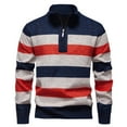 thumbnail image 1 of SERTG Men's Casual Solid Color Block Knit Sweater Fall Winter Stretch Stripes Half Zip Long Sleeve Stand Collar Fashion Outerwear(Navy,3XL), 1 of 9